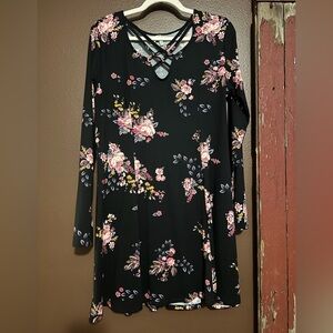 Mudd Floral Long Sleeve Dress - Black and Pink size xl